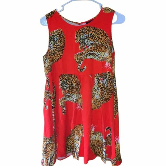 Minkpink Jaguar Red Sleeveless Back Button Baby Doll Dress, Sz S - Picture 1 of 14